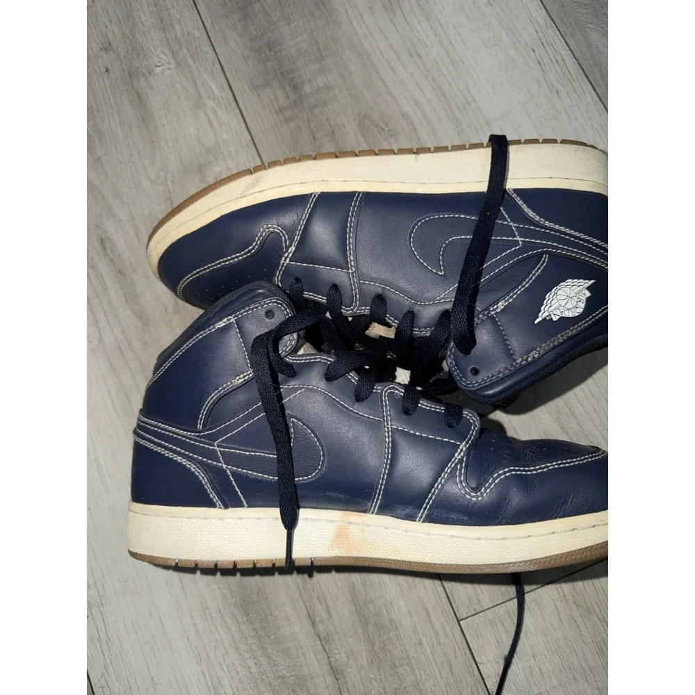 Air Jordan 1 Mid Retro GS Obsidian Blue‎ White Gum Shoes 554725-402 Size 7y